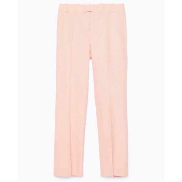 ZARA Linen Blend Trousers Womens Medium Pink Peach Blush Straight Leg Pants - Picture 4 of 14